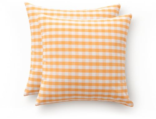 GAMUSI Juego 2 Funda Cojín Vichy a Cuadros 45x45 - Fundas cojín Decorativas sofá con Cremallera algodón Transpirable y Suave, Color Amarillo
