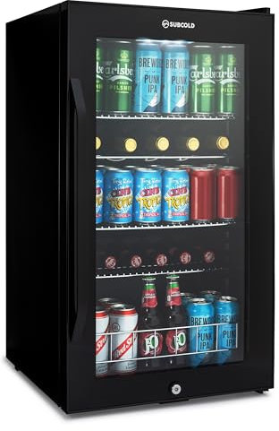 Subcold ACE100 Under Counter Drinks Fridge 95L with Glass Door | Auto Defrost Lockable Wine Fridge with LED, Fan Cooling & Touch Control | Beverage Cooler for Home Bar, Office, Kitchen