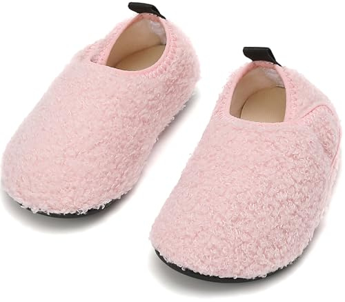 BARFULKER Zapatillas de estar por casa para niños de invierno y niños, cálidas para aprender a andar, zapatillas de cabaña, cómodas, ligeras, antideslizantes, para niños pequeños, zapatos descalzos