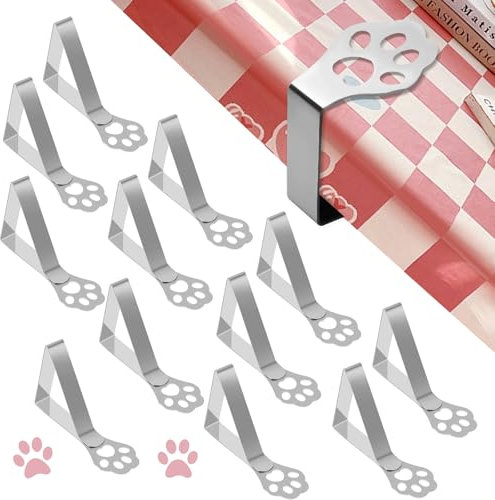 12 Pieces Outdoor Tablecloth Clips, Stainless Steel Tablecloth Clips, Cat Paw Dog Paw Small Tablecloth Clips, Outdoor Tablecloth Clamps for Camping Picnics Parties Weddings