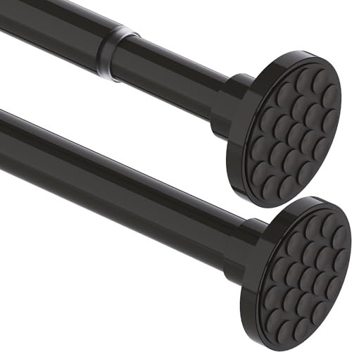 Curtain Pole No Drilling Extendable Telescopic Rod Extra Thick Shower Curtain Rail Tension Rod for Bathroom, Bedroom Black (85-155CM Φ32 mm)