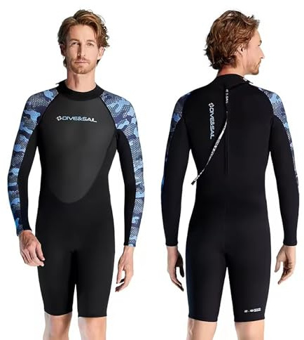 LEIDIMUS M,Combinaison Shorty en Néoprène 2mm pour Hommes, Combinaison de Plongée à Fermeture Éclair au Dos, Combinaison à Manches Longues pour Plongée, Surf, Snorkeling, Kayak et Natation