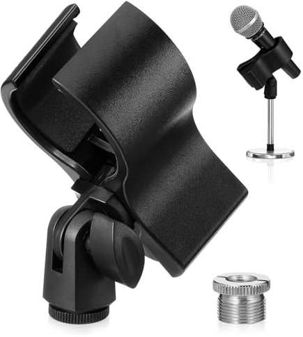 Thinp Large Microphone Clip,Adjustable Microphone Holder with 5/8 Male to 3/8 Screw Adapter Mic Clips for Microphones with Outer Diameter Range 1.26 From 2.3 Microphone Holder for Mic Stand