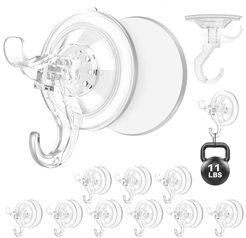 Aetubree 10-Pack Saugnapf Haken Ohne Bohren Set, Saughaken Extra Stark Wiederverwendbar Saugnäpfe mit Haken für Fenster Bad Badezimmer Glasplatten Küche, 7 cm Durchmesser, Max 5 kg, Transparent