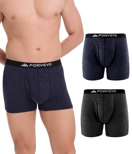 FORVEVO Confezione da 2 boxer da uomo in lana merino, biancheria intima traspirante in lana per uomo, comodi pantaloncini che assorbono l'umidità, M