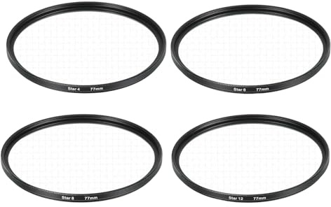 sourcing map 77mm Star Filter, Starburst Filter for Camera Lens Starlight Effect Cross Screen Set 4 Points 6 Points 8 Points 12 Points for Night Scenery Glassworks, 4 Pcs