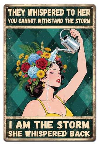 GLOBLELAND Cartel motivacional para mujeres, cartel metálico de hojalata 8x12 pulgadas Soy la tormenta pintura vintage placa de pared de estaño póster para salón, dormitorio, oficina, gimnasio