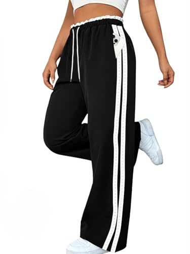 Generisch Pantalon de loisirs pour femme - Grandes tailles - Pantalon de sport taille haute et pantalon de survêtement pour femme - Pantalon de jogging et d'entraînement avec rayures - Jambe large