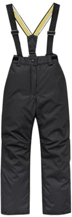 Pantalones de nieve para niños y niñas, unisex, cálidos, resistentes al agua, con bolsillos con cremallera, para deportes, esquí, vacaciones, snowboard, Negro, 10-11 años