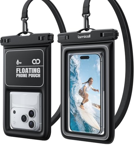 Lamicall Custodia Impermeabile Smartphone - [Galleggiabilità Superiore] IP68 Custodia Telefono Subacquea con Cordino Regolabile, Chiusura Sicurezza, Cover Impermeabile Telefono Fino a 7,5 - 2 Pezzi