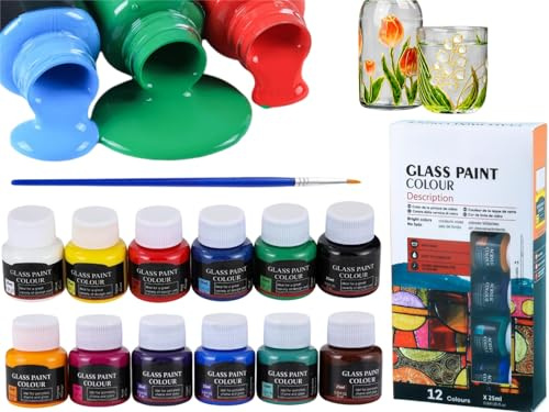 ZLXFT Juego de Pintura de Cerámica,Set de Pinturas Acrílicas,Pintura Vidrio Permanente,Pintura Textil Permanente,Juego de Colores de Porcelana,Pintar Tazas de Ceramica Kit,12colors