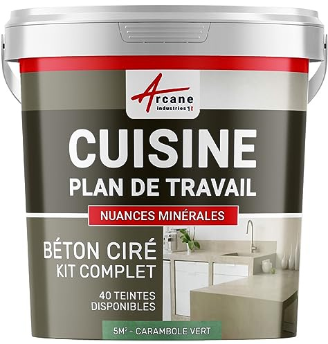 Béton ciré cuisine, plan de travail, crédence, évier, sol et mur, revêtement mural décoratif, kit complet - 5 m² (en 2 couches) Carambole Vert - ARCANE INDUSTRIES