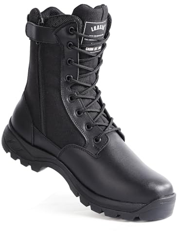 IODSON 8 Durchstichfeste Kampfstiefel Leicht Militär Stiefel Schwarz Springerstiefel Motorradstiefel Einsatzstiefel Herren&Damen mit seitlichen YKK-Reißverschlüssen Schwarz 42