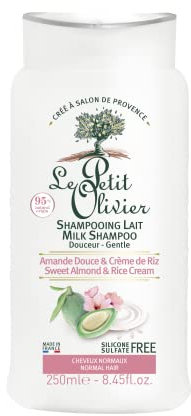 LE PETIT OLIVIER - Shampooing Lait Soin Douceur - Amande Douce & Crème de Riz - Douceur & Brillance - Cheveux Normaux - Sans Silicone et Sulfate - Fabriqué en France - 250 ml