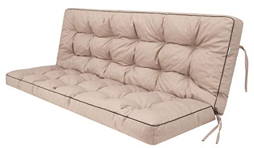 HOBBYGARDEN Bänkkudde och sittdyna utomhus för trädgårdsbänk, pallkudde och hollywoodgunga – dyna 100 x 49 cm sits/100 x 56 cm ryggstöd, beige