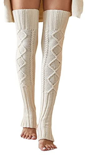 Leoparts Women's Extra Long Stirrup Leg Warmers Winter Knitted Over Knee Thigh High Footless Socks
