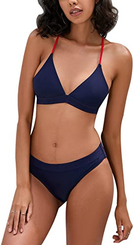 iSLASISIA Swimming Costume Women 2 Piece Criss Cross Back Bikini Sets for Women UK Padded V Neck Women's Bikini Bathing Suits Push Up Bikini Top with High Waisted Bottom