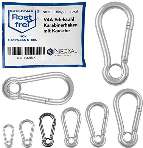 Carabiner Hook Small 6 mm Strong Stainless Steel Hook Key Ring with Eye Thimble 6 x 60 mm Key Ring Hammock Swing
