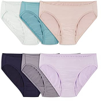 Fruit Of The Loom Womens Breathable Underwear, Moisture Wicking Keeps You Cool & Comfortable, Available Plus Size Bikini Style, Cooling Stripes - Bikini - 6 Pack - Colors May Vary, 7 US