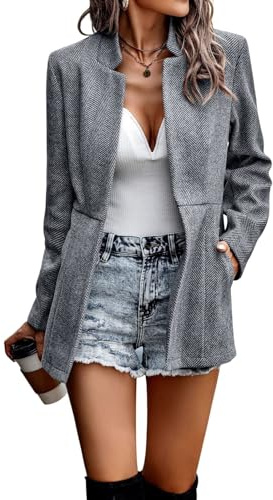 chouyatou Women's Casual Business Open Front Long Sleeve Notch Lapel Office Blazer Jacket (X-Small, Grey)