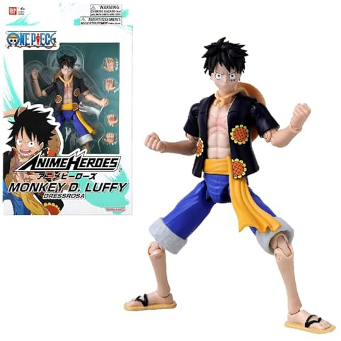 BANDAI - One Piece Anime Heroes Figura de Acción Monkey D. Luffy Dressrosa 17cm - 37007 Multicolor - Figuras articuladas - ¡Hazte con el Tesoro de Las Figuras Anime Heroes de One Piece!.
