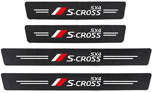 4 Piezas Pegatina Estribos de Fibra Carbono de Coche para Suz-uki SX4 S-Cross Swift Jimny Vitara Alto Baleno, Protector de Placas Pedal Umbral Puerta Antiarañ - Embellecedores Accesorios, S~Cross