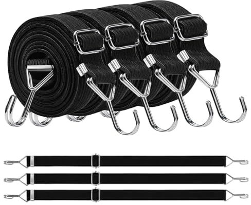XWCHASA Lot de 4 Tendeur Élastique Noir Cordon a Crochets, Tendeurs Réglables en Caoutchouc avec Crochets pour Crochets, Vélo, Voiture, Bache, Remorque, Bateau, Camping (1m)