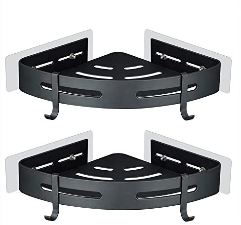 GERUIKE Duschablage Duschkorb Badregal Duschregal Ecke Schwarz ohne Bohren Wandmontage Selbstklebend Aluminium Matt 2 Stück Duschgel Shampoo Halterung Eckablage Eckregal für Dusche Bad Küche
