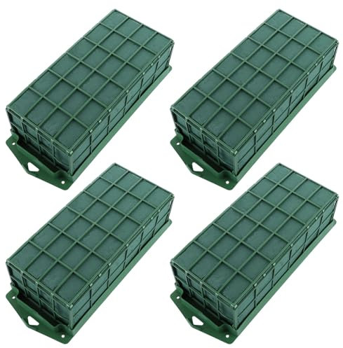 LDXDRU 4 Pack Rectangular Floral Foam Cage, 30 x 11 x 8cm Green Flower Block Holder, Caged Grid for DIY Fresh Artificial Flowers, Party Wedding