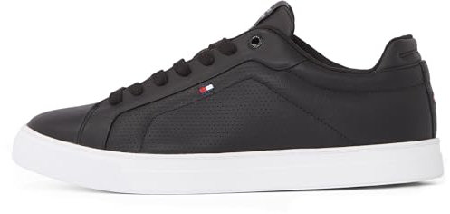 Tommy Hilfiger Men’s Icon Leather Court Trainers, Black (Black), 8