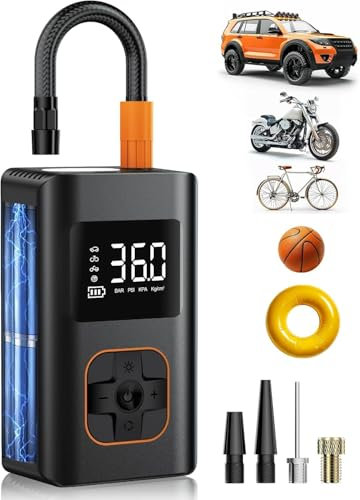 Reifenfüller, Tragbarer Luftkompressor, 8000 mAh kabellose Luftpumpe für Autoreifen, 150 PSI Elektrische Fahrradreifenpumpe mit LED-Licht und digitalem Druckmesser für Motorrad, Auto, Ball, Fahrrad