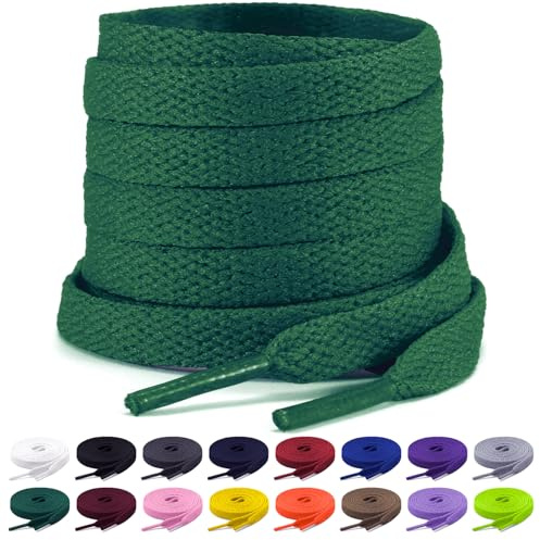Shecret 2 Paires Lacets Chaussures Plats, Lacets Plats de 8mm de Large, Lacets Durable de Remplacement de Qualité Pour Baskets, Course à Pied, Adultes, Enfants (Vert, 120 cm - 2 Paar)