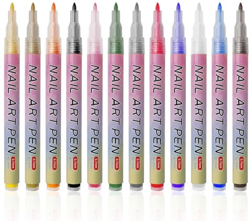 MeoZynxadril 12 Farben 3D Nagelkunststift Set, Nagelspitze Nail Art Pen, Graffiti Punktierungsstift, Pinsel für DIY Nagelkunst, Zeichnen, Malen, Schönheit, Schmuck, Maniküre Werkzeuge
