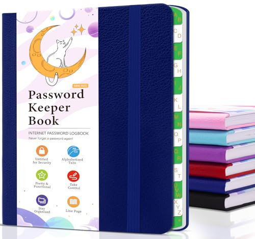 Passwortbuch mit Alphabetischen Registern, 11,5 x 15,5 CM Kleine Passwortbücher für Senioren, Passwort Notizbuch für Website Adresse Login, Passwort Organizer Logbuch für Benutzername - Dunkelblau
