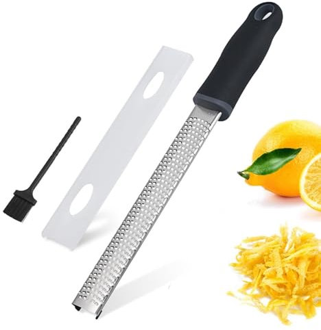 Reibe - Edelstahl Käsereibe, Parmesanreibe, Zitronenreibe, Muskatnuss Reibe, Ingwerreibe - Scharfer Klinge - Spülmaschinenfest, mit Schutzhülle & Reinigungsbürste