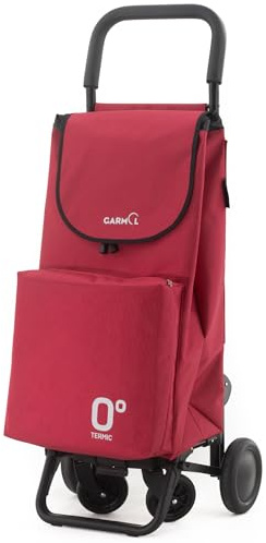 GARMOL Carro de la Compra Térmico Plegable 55L | Bolsillo Térmico Interior 11L | Carro 4 Ruedas Gran Capacidad | 2 Ruedas Fijas + 2 Giratorias | Carrito Compra Plegable Color Rojo