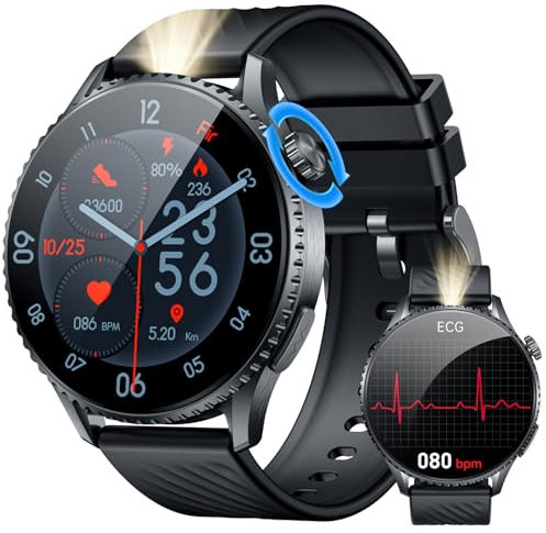 Orologio Smartwatch Uomo Sano Orologi: 1.56 AMOLED Fitness Tracker con ECG HRV PPG Acido Urico SPO2 Pressione Sanguigna Sonno Pulsante SOS Torcia Integrata LED 100+ Sportive Compatibile iOS e Android