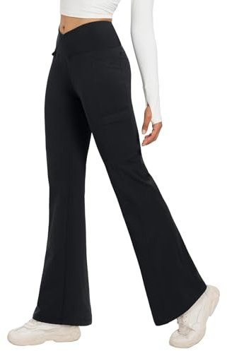 baleaf Womens Tall Fleece Lined Trousers Thermal Flared Leggings Water Resistant with Zip Pockets Ladies Long Winter Walking Hiking Pants Black-31'' L