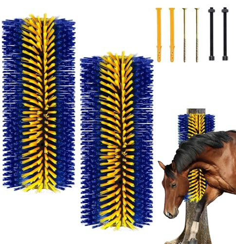 2 Pieza Cepillo Rascador Universal, Rascador Grande Para Ganado de Caballo, Rascador de Caballos para Massagem e Limpeza para Corrales, Establos o Exteriores(Azul y Dorado)