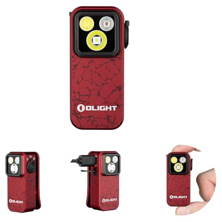 OLIGHT Oclip Pro Mini LED-ficklampa med strålkastare, fokuserat ljus och rött ljus, 500 LM ljusstark USB-C uppladdningsbar ficklampa, IPX6 klämlampa liten blinkande lampa(Molten Lava)