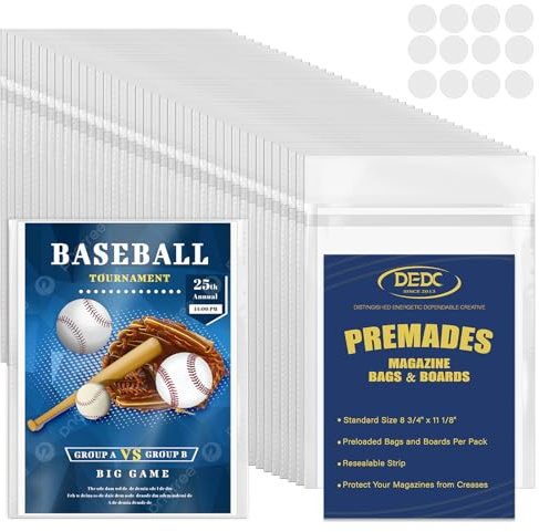100 Set Magazine Bags and Boards – Premade Resealable Sleeves with Acid-Free Backing Boards | Archival Clear Storage & Protection for Comics, Magazines & Collectibles (Premade Resealable, 100)