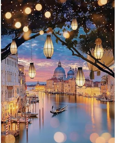 Fountor Venice Landscape Paint by Numbers for Adults Without Frame 40x50 CM | Venice Scenery DIY Acrylic Painting by Numbers for Adults, Stress Relief Craft Kits, Home Wall Decor Gift