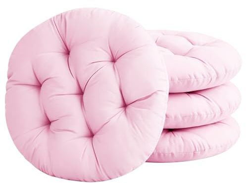 Set med 4 sittdynor runda, 40 x 40 cm bekväm sittdyna fylld sittkudde, rund golvkudde, stoldyna för inomhus, utomhus, kök,trädgård, matsal,vardagsrum,studierum, Rosa