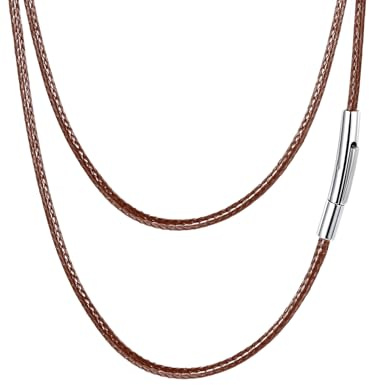 FaithHeart Collar de Cuero Cadena Hombre 3mm Cadenas Cordones Marron Cordon Cuero para Colgante con Cierre de Acero Inoxidable Plateado Joyas Hombres Mujer 40cm