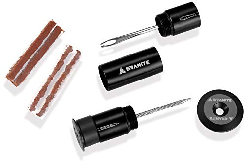Granite Stash Kit di Riparazione per Forature di Pneumatici Tubeless - Kit di Attrezzi per Bicicletta - Facile da Riporre sul Manubrio - Kit di Riparazione per Forature di Pneumatici (Nero)