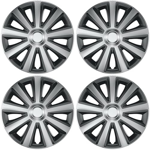 Versaco Car Wheel Trims AVIATORCAR15 - Carbon Black/Silver 15 Inch 9-Spoke - Boxed Set of 4 Hubcaps - Includes Fittings/Instructions