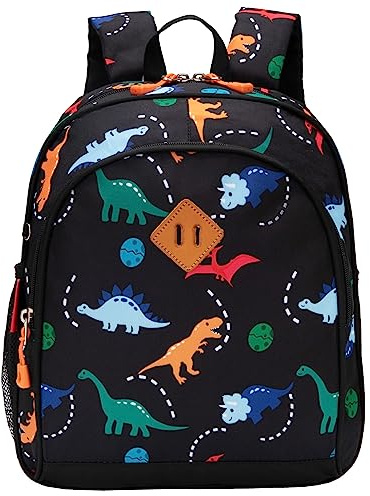 JinBeryl Toddler Backpack for Boys or Girls, Little Kids Backpack for Preschool or Kindergarten (Dinosaur Black, Mini)