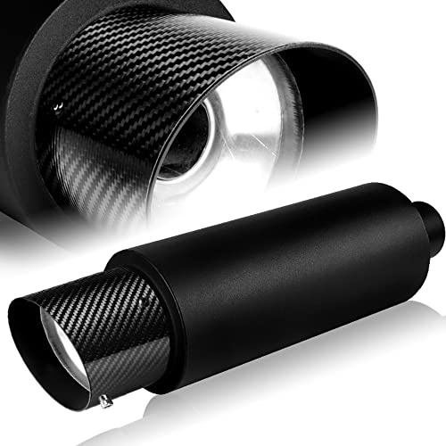 Q1-TECH, Universal 4 Carbon Fiber Slant Tip JDM N1 Style Muffler Hi Flow Black Stainless Steel Weld-On 2.5 Inlet , Muffler , Removable Silencer Pre-attached