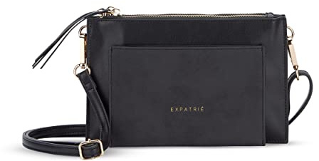 Expatrié Sac Epaule Femme Noir - Isabelle - Pochette Elégante et Sac à Main Croisé avec Bandoulière Amovible - Petit Sac à Main Plat pour Mariage et Fête