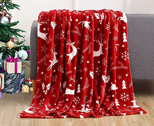 COTTEBED Fleece Flanell Couchdecke Deer Decke Leicht Super Weich für Sofa Kuscheldecke Wohnzimmer Camping Reisen Weihnachten Geschenk (150 x 130cm, Weihnachten-Schnee)